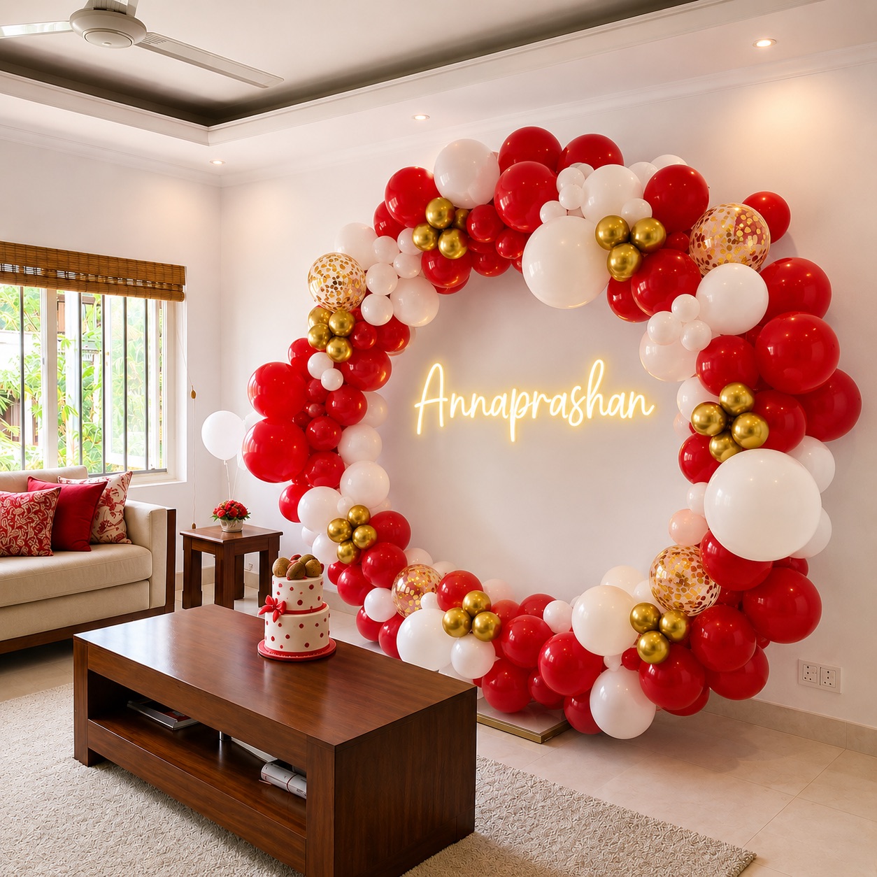 Classic Red, White & Gold 'Annaprashan' Ring Backdrop