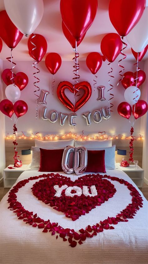 'I Love You' Heart Foil & Petal 'YOU' Bed Decor
