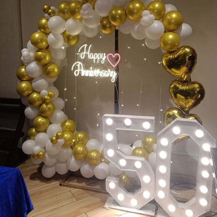 50th White & Gold Chrome Ring with Marquee 50
