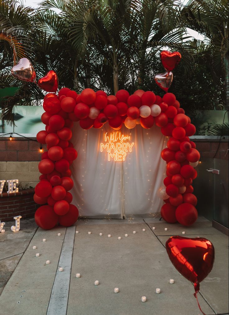 Red Balloon Gate Arch with Fairy Light Curtain