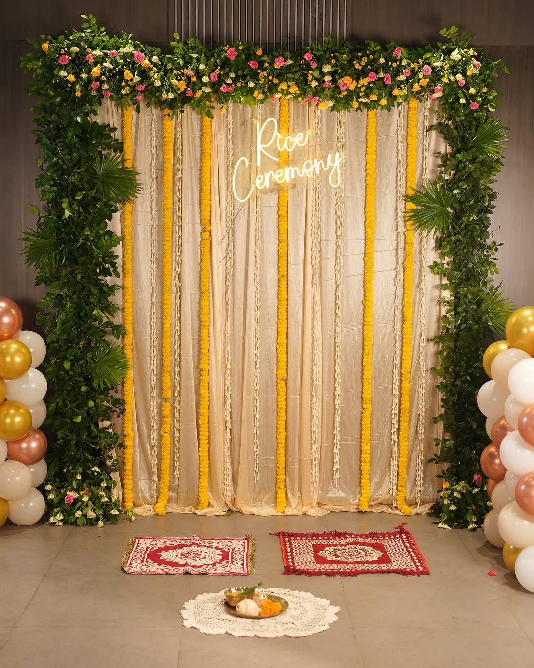 Traditional Marigold & Greenery Rice Ceremony