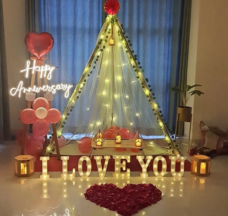 Red Cabana Tent & I LOVE YOU Marquee
