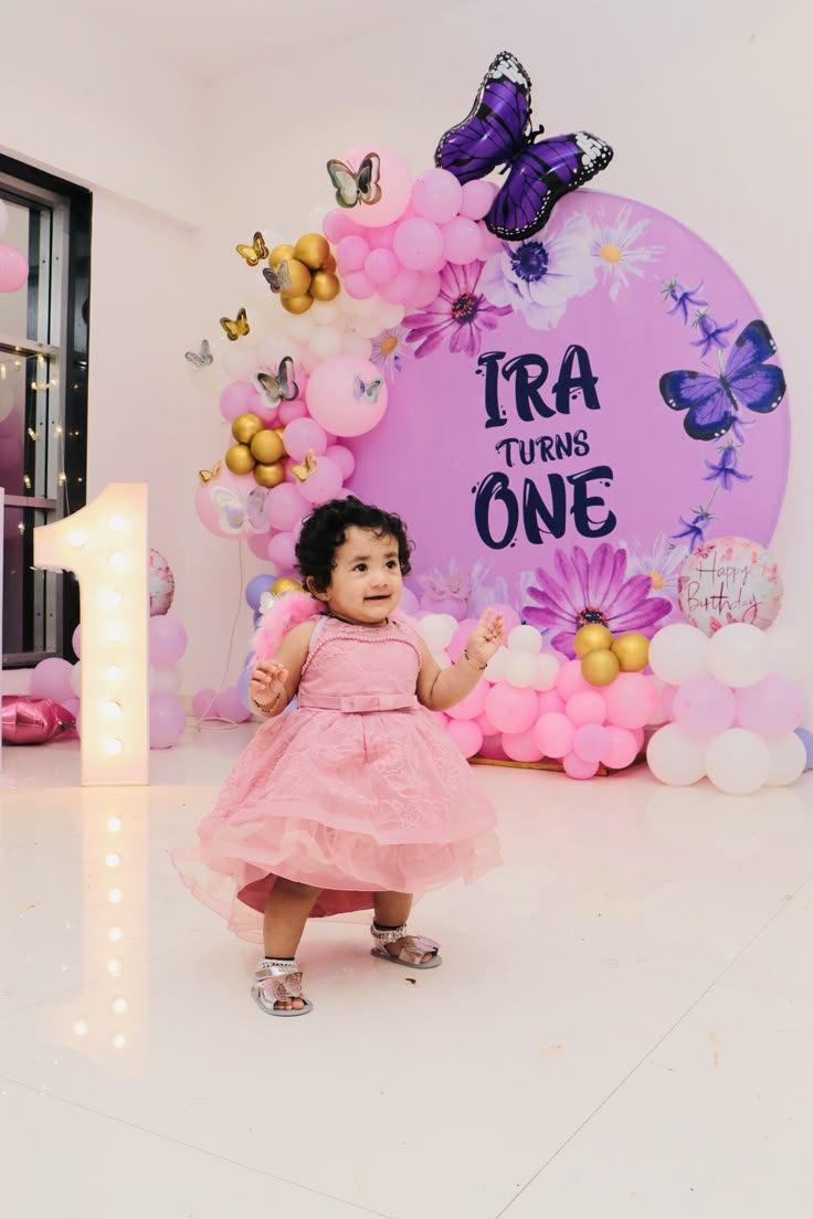 Ira Butterfly & Floral Purple 1st Birthday Arch