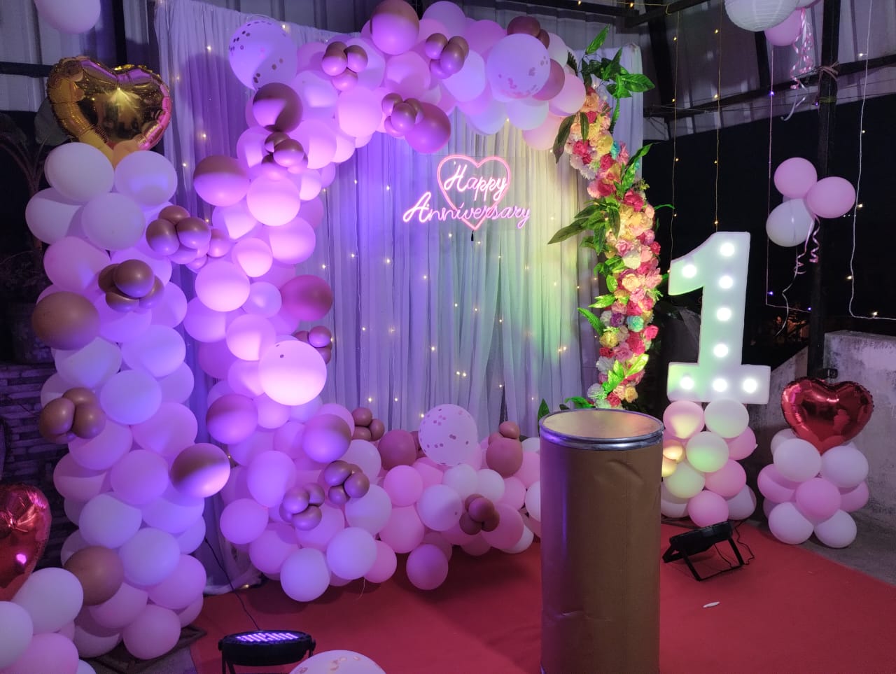 Purple, Pink & White 1st Anniversary Arch