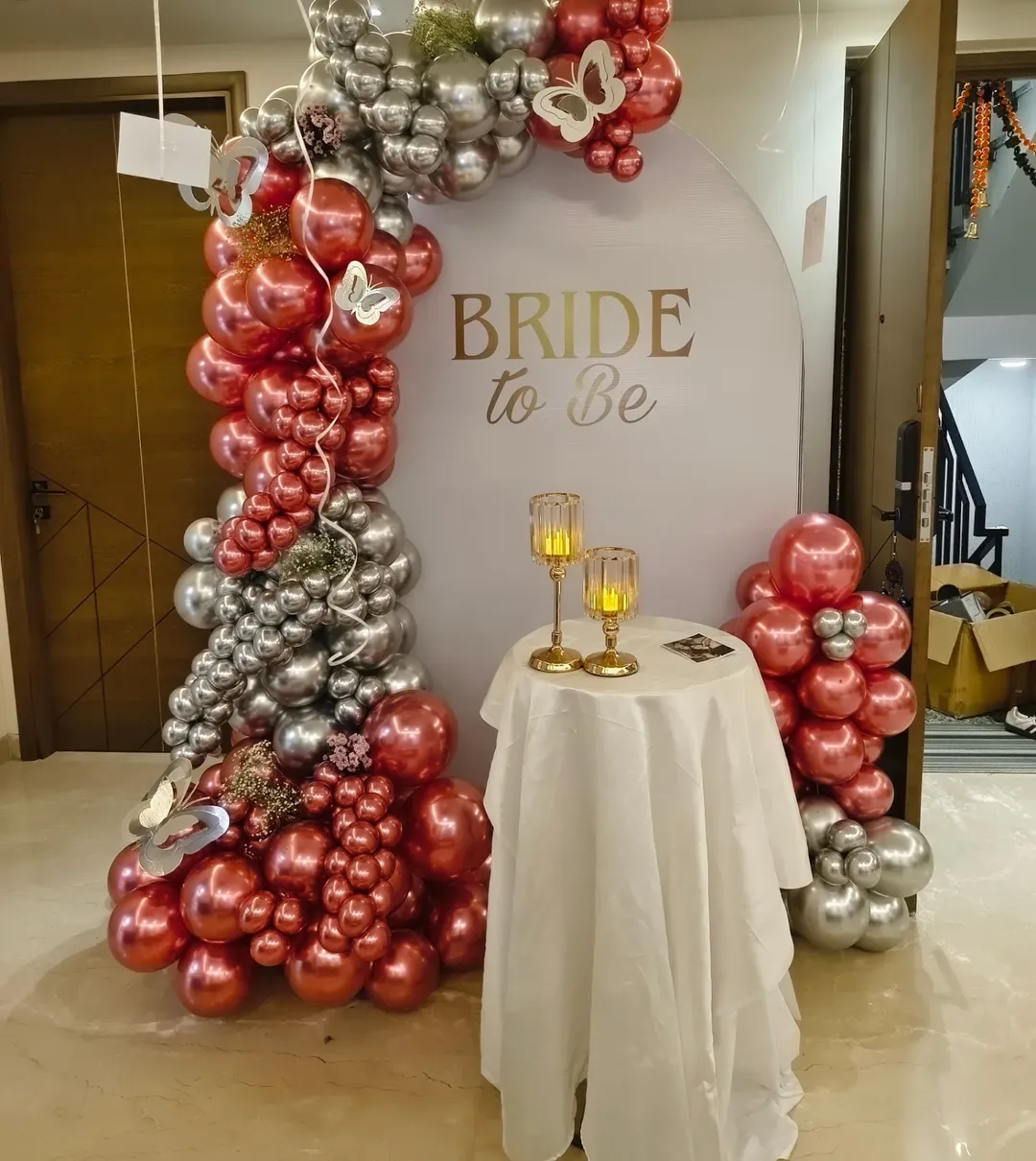 Red Chrome & Silver Butterfly 'Bride To Be' Arch