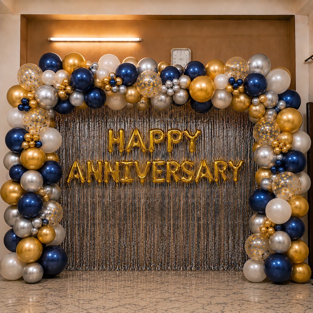 Navy, Gold & Silver Chrome Full Anniversary Arch