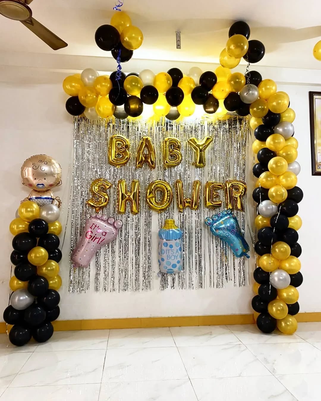 Black & Gold 'Baby Shower' Balloon Arch