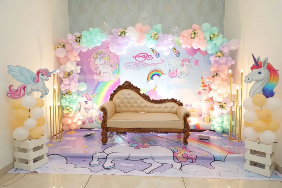 Luxury Unicorn Rainbow Rice Ceremony Stage