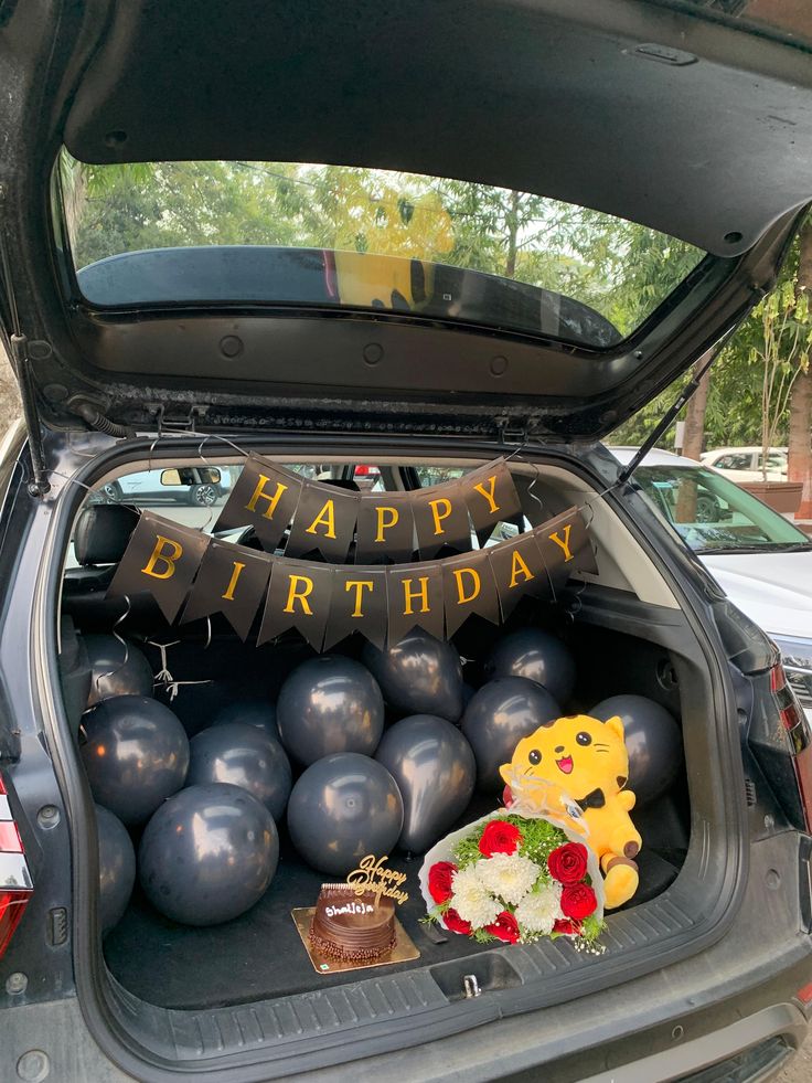 All Black Teddy & Rose Bouquet Car Boot Decoration