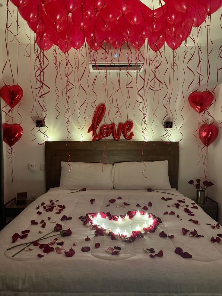 Red 'love' Script & Candle Heart Bedroom