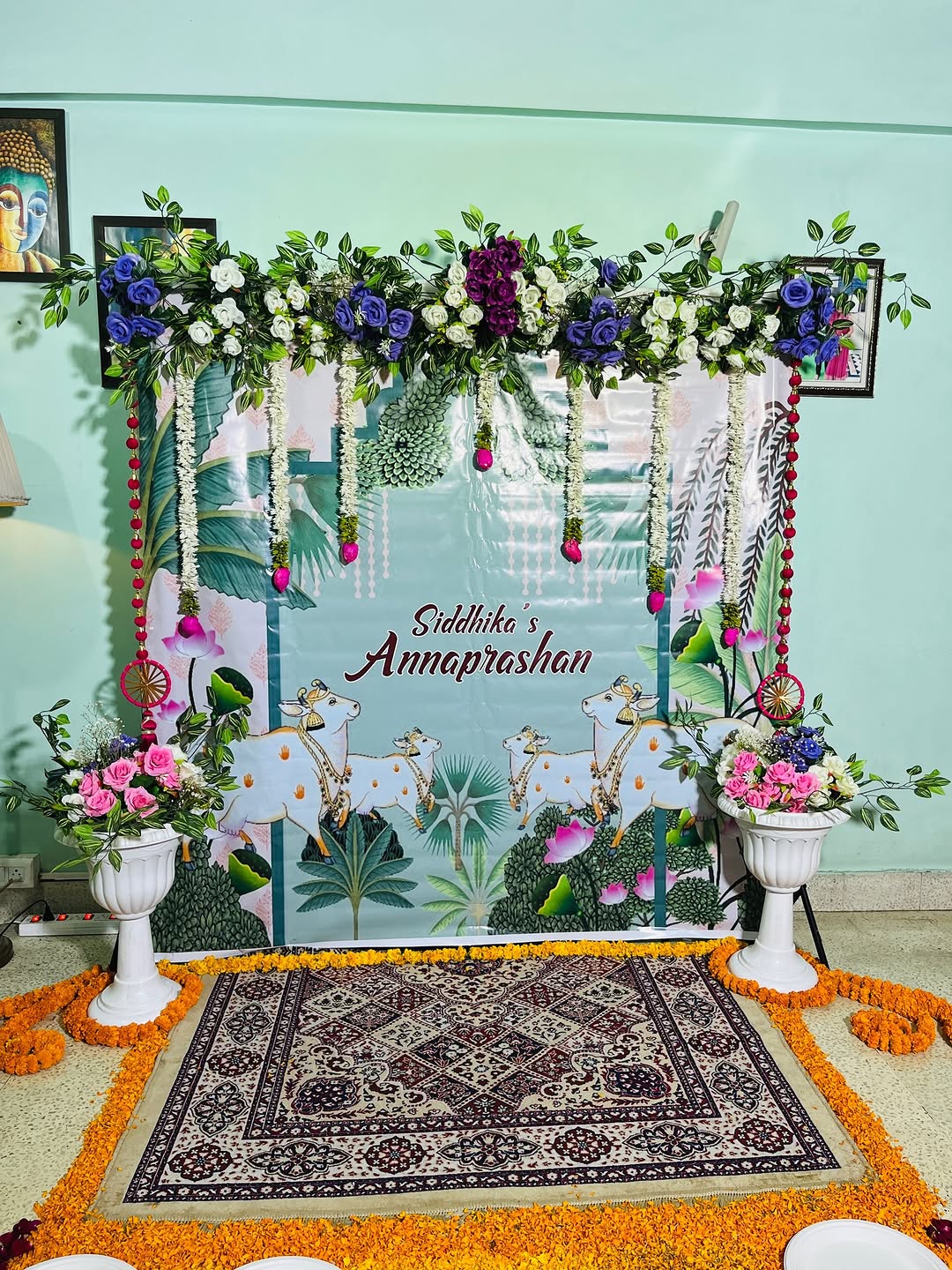 'Siddhika's Annaprashan' Traditional Pichwai Backdrop