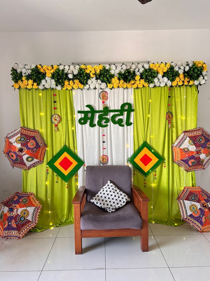 Parrot Green Marigold Valance Mehendi
