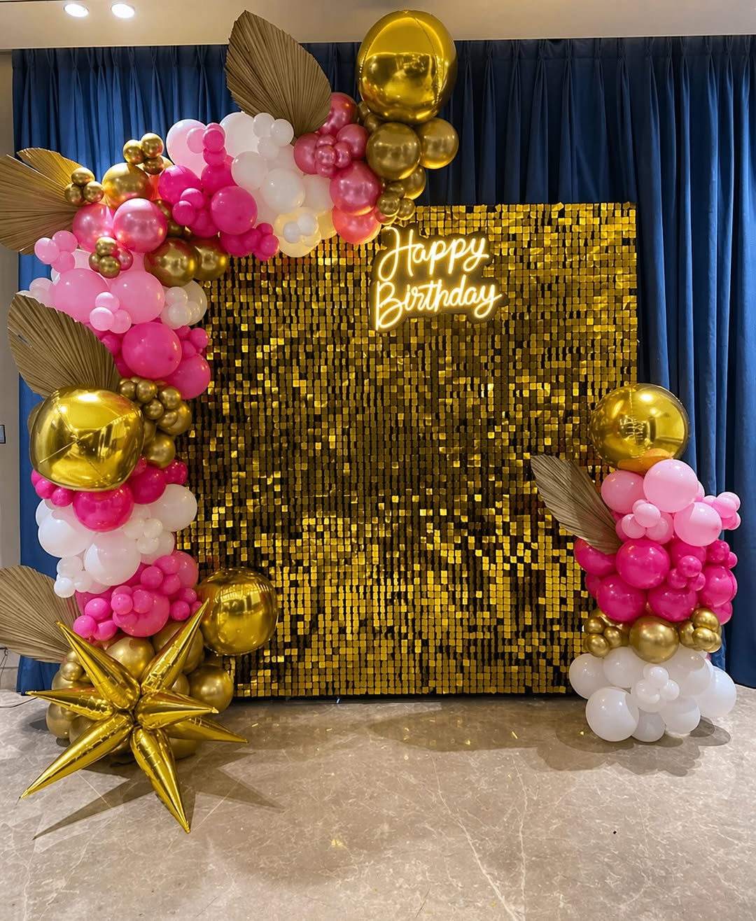 Gold Sequin Wall with Pink Arch