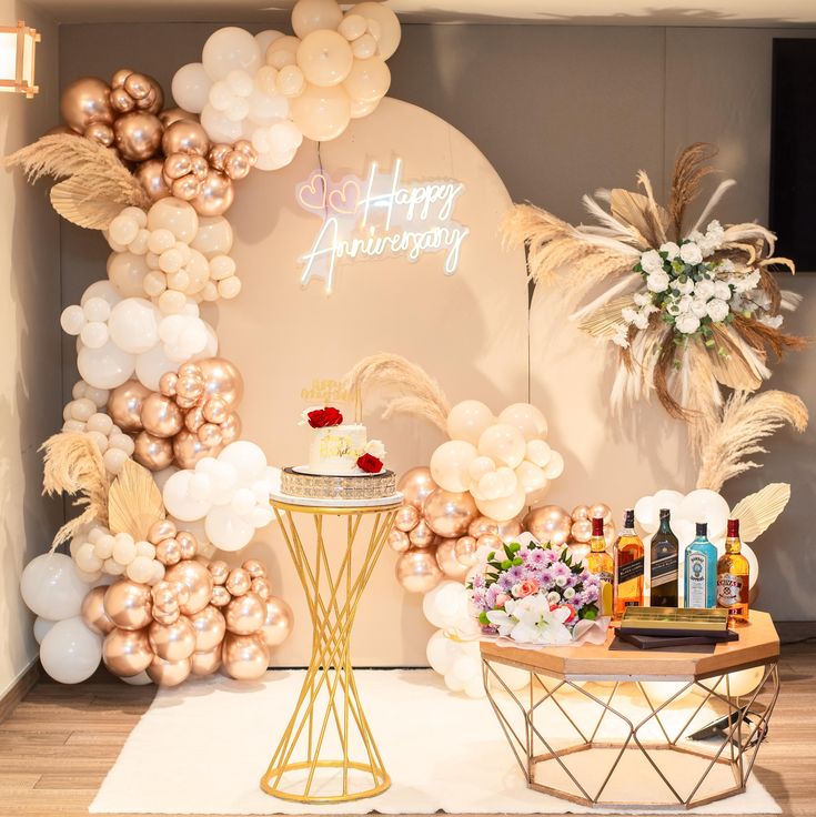 Rose-Gold, Cream & Pampas Luxury Anniversary Arch