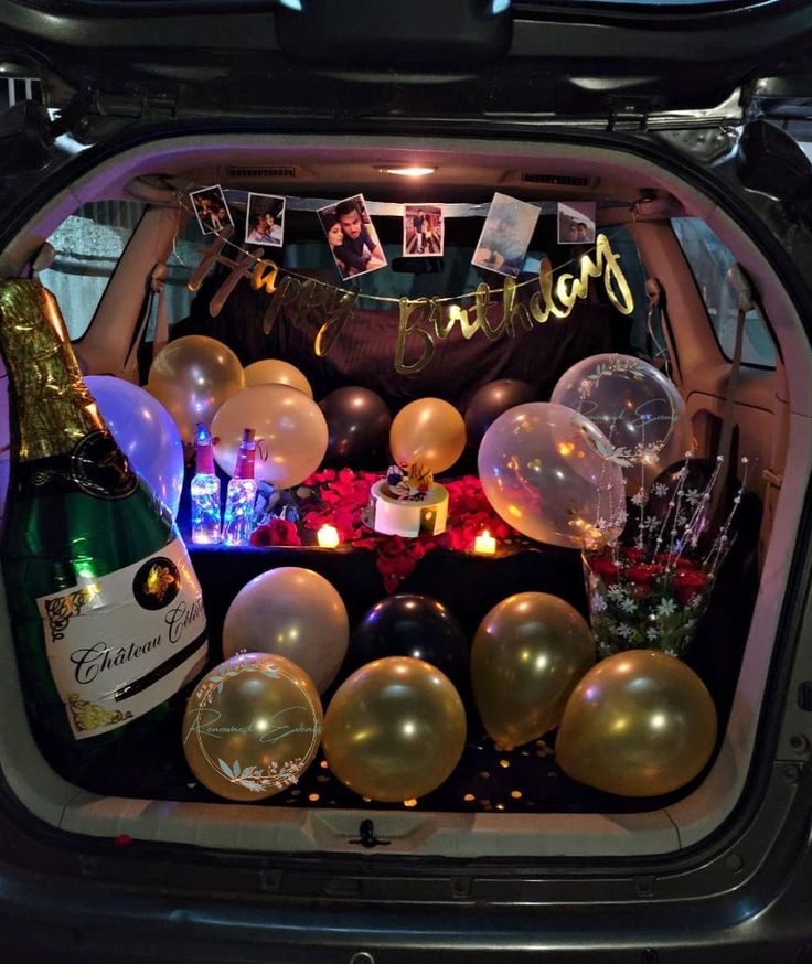 Gold Cursive Champagne & Red Roses Car Boot Decoration