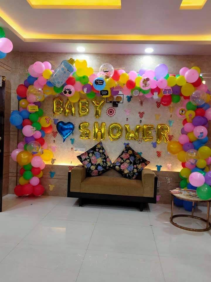 Grand 'BABY SHOWER' Multicolour Balloon Arch Room Setup