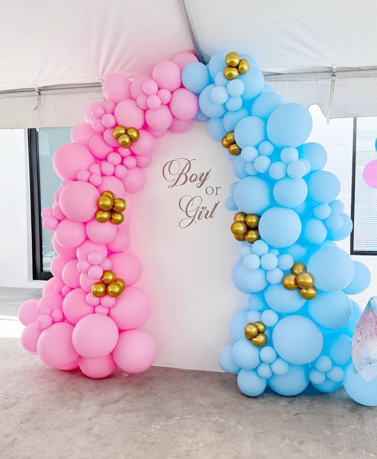 'Boy or Girl' Pink, Blue & Chrome Gold Gender Reveal Arch