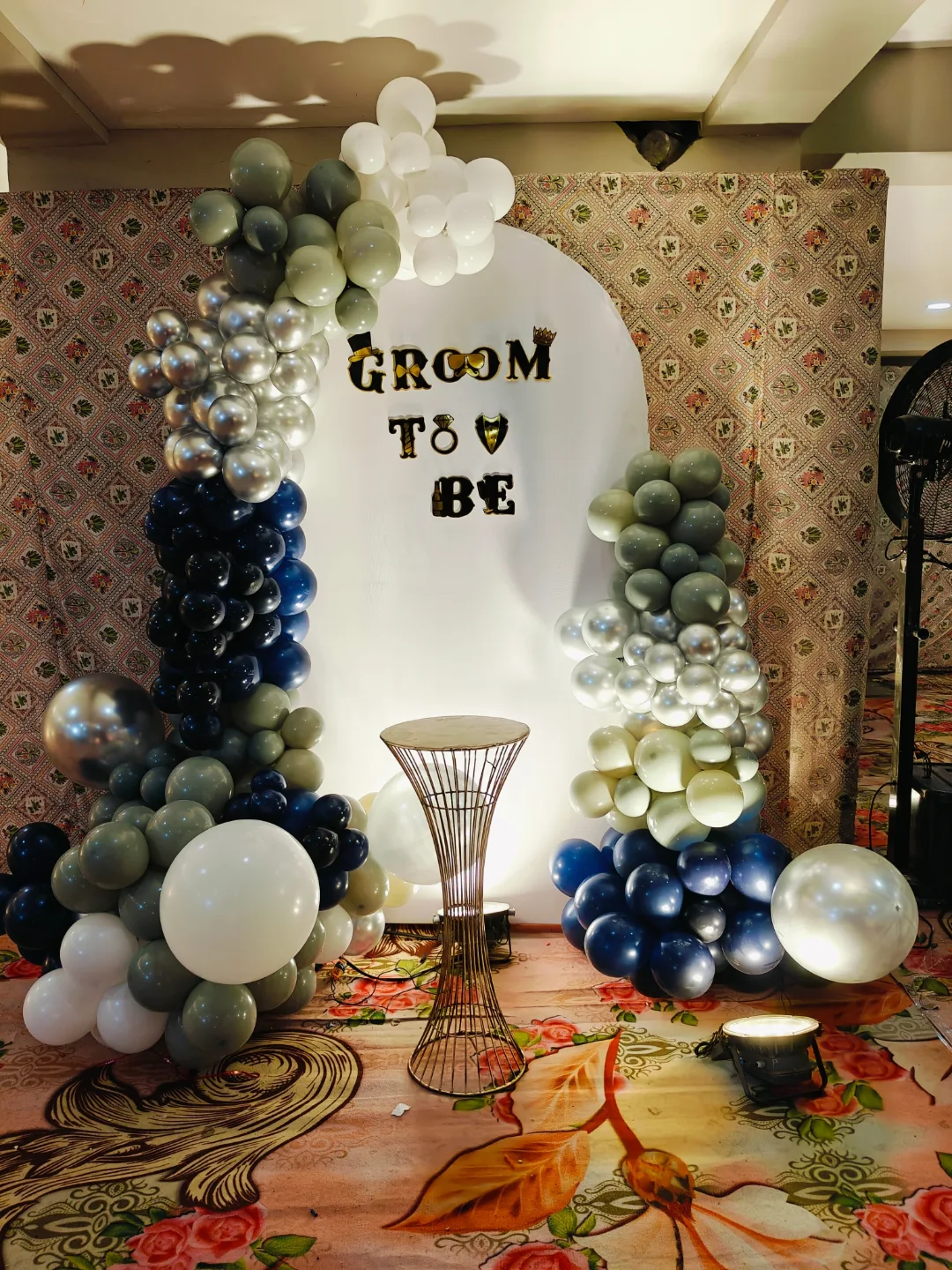 Navy & Sage Chrome 'GROOM TO BE' Arch