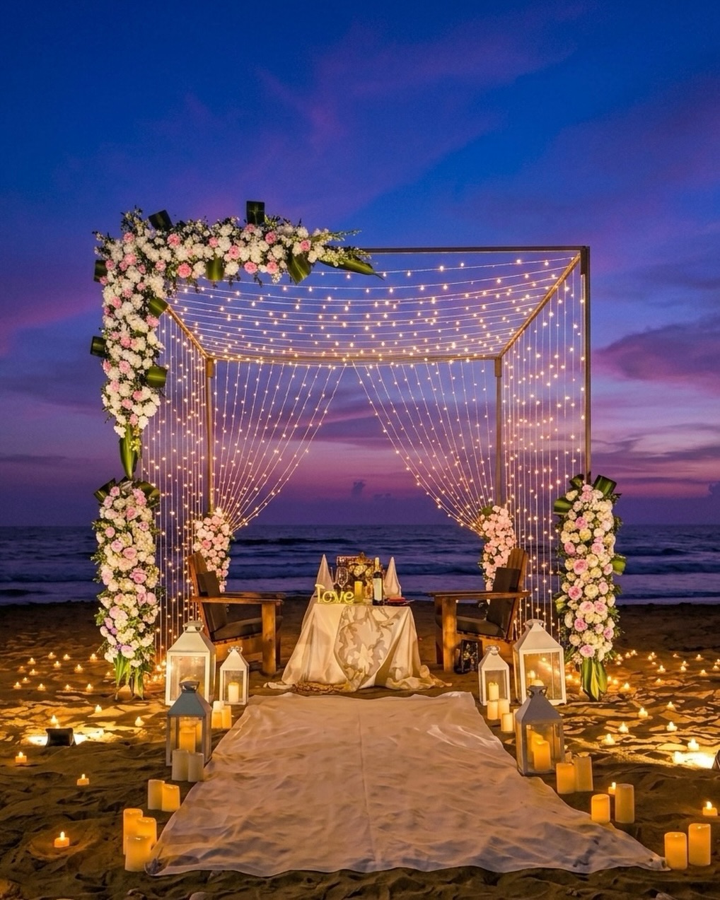Beachside Fairy-Light Canopy Sunset Proposal