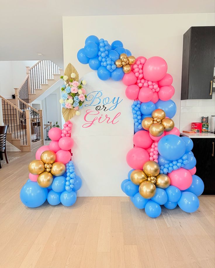'Boy or Girl' Pink, Blue & Gold Floral Grand Arch