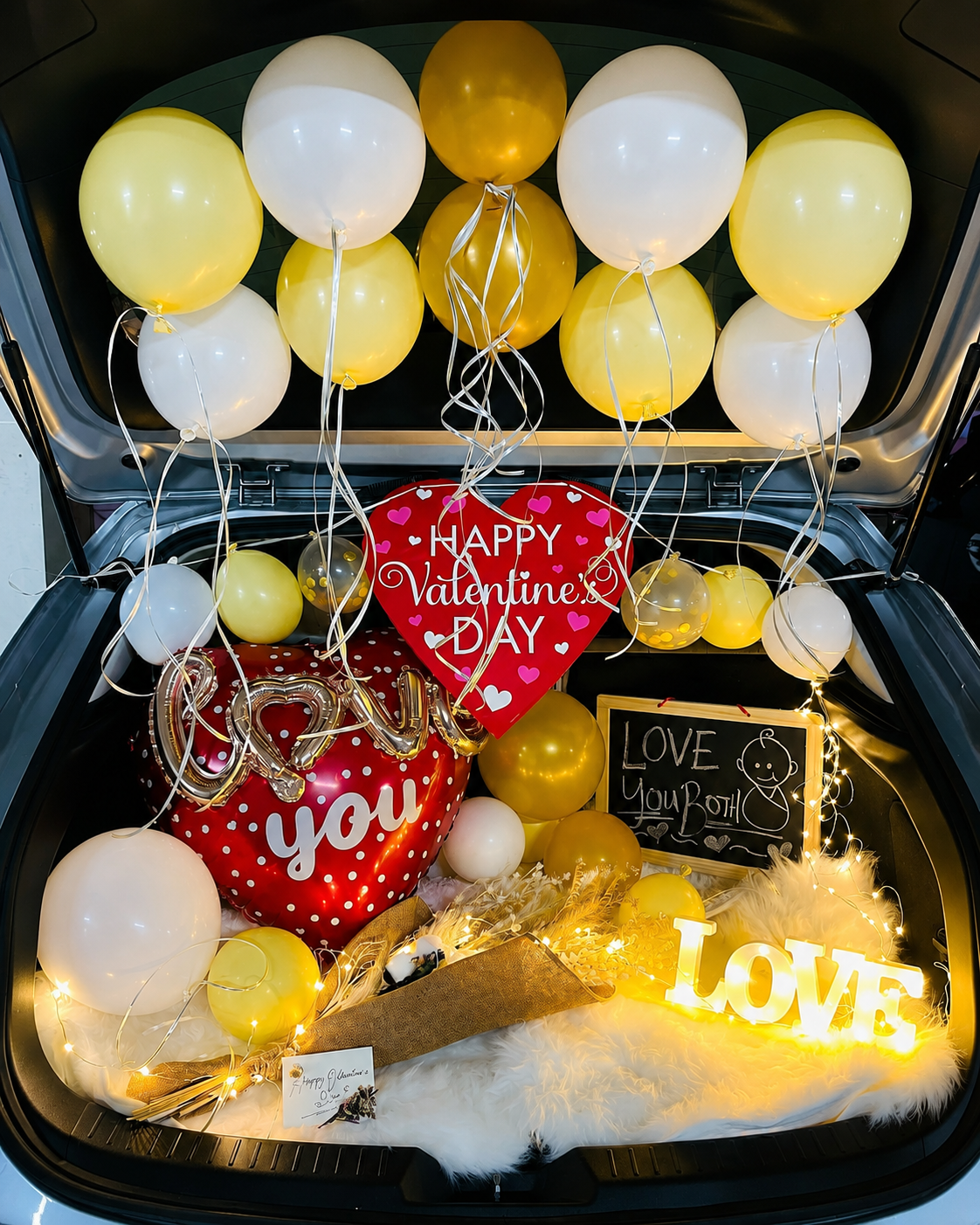 Valentine 'LOVE' Yellow & White Car Boot Decoration