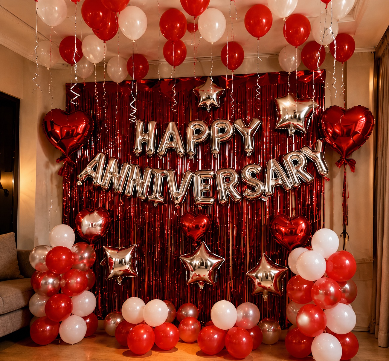 Red Foil HAPPY ANNIVERSARY Room Surprise