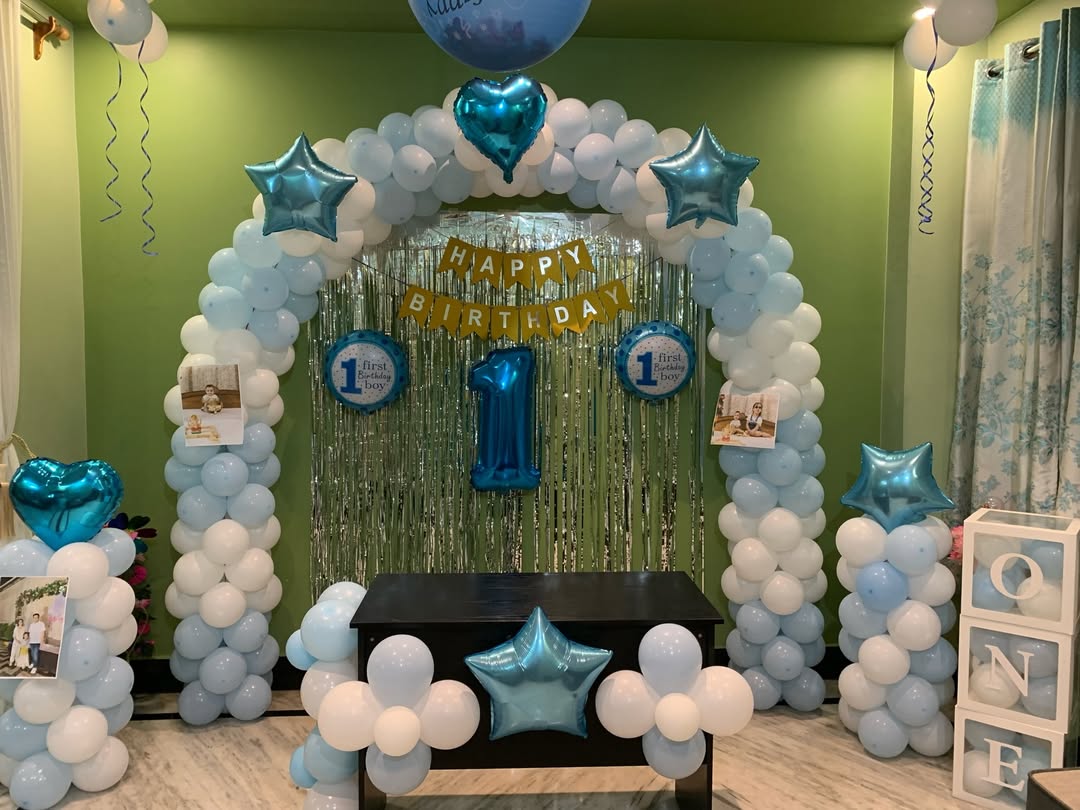1st Birthday Boy Blue & White Balloon Arch