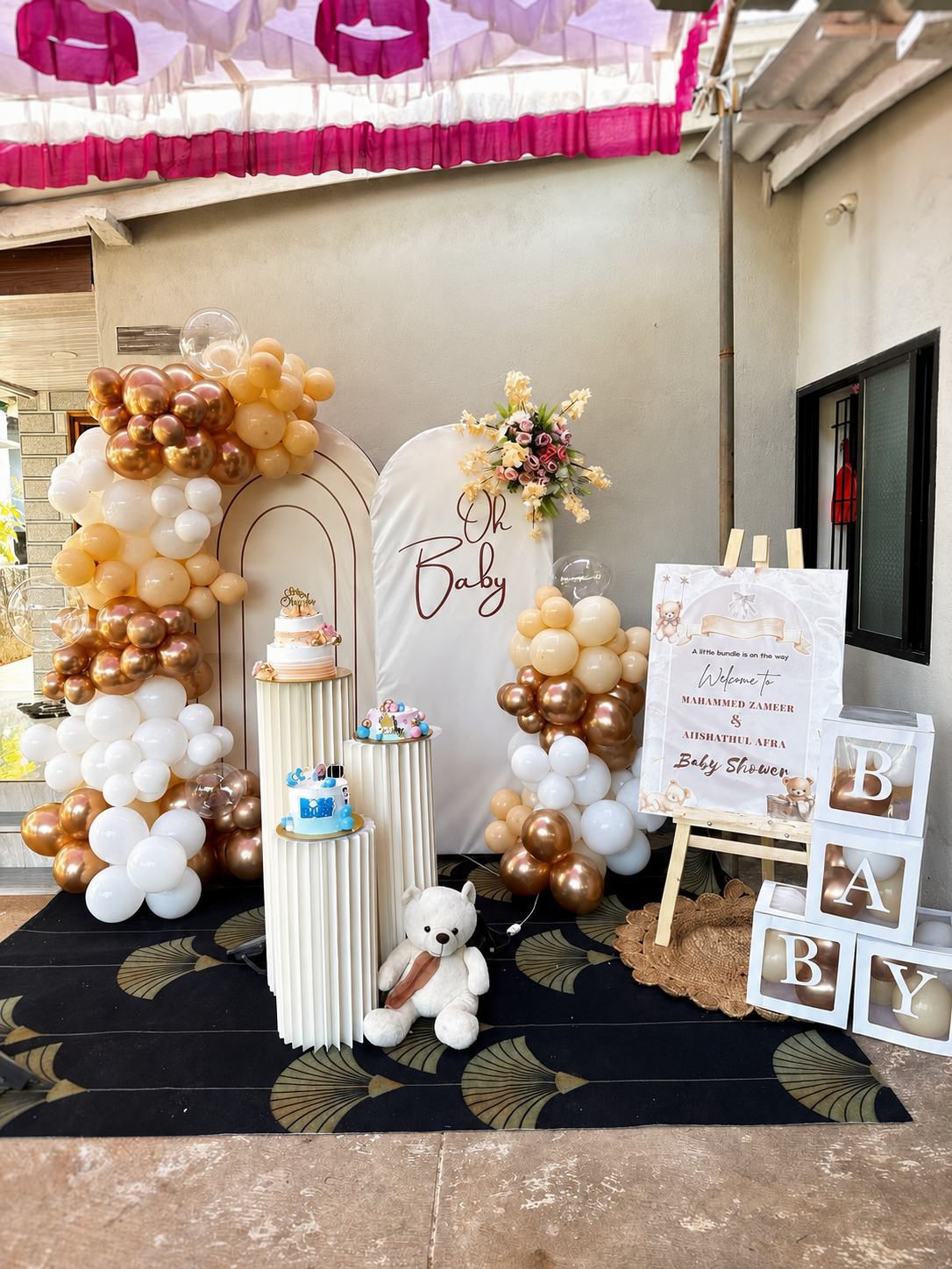Luxury 'Oh Baby' White & Copper Chiara Arch with BABY Blocks
