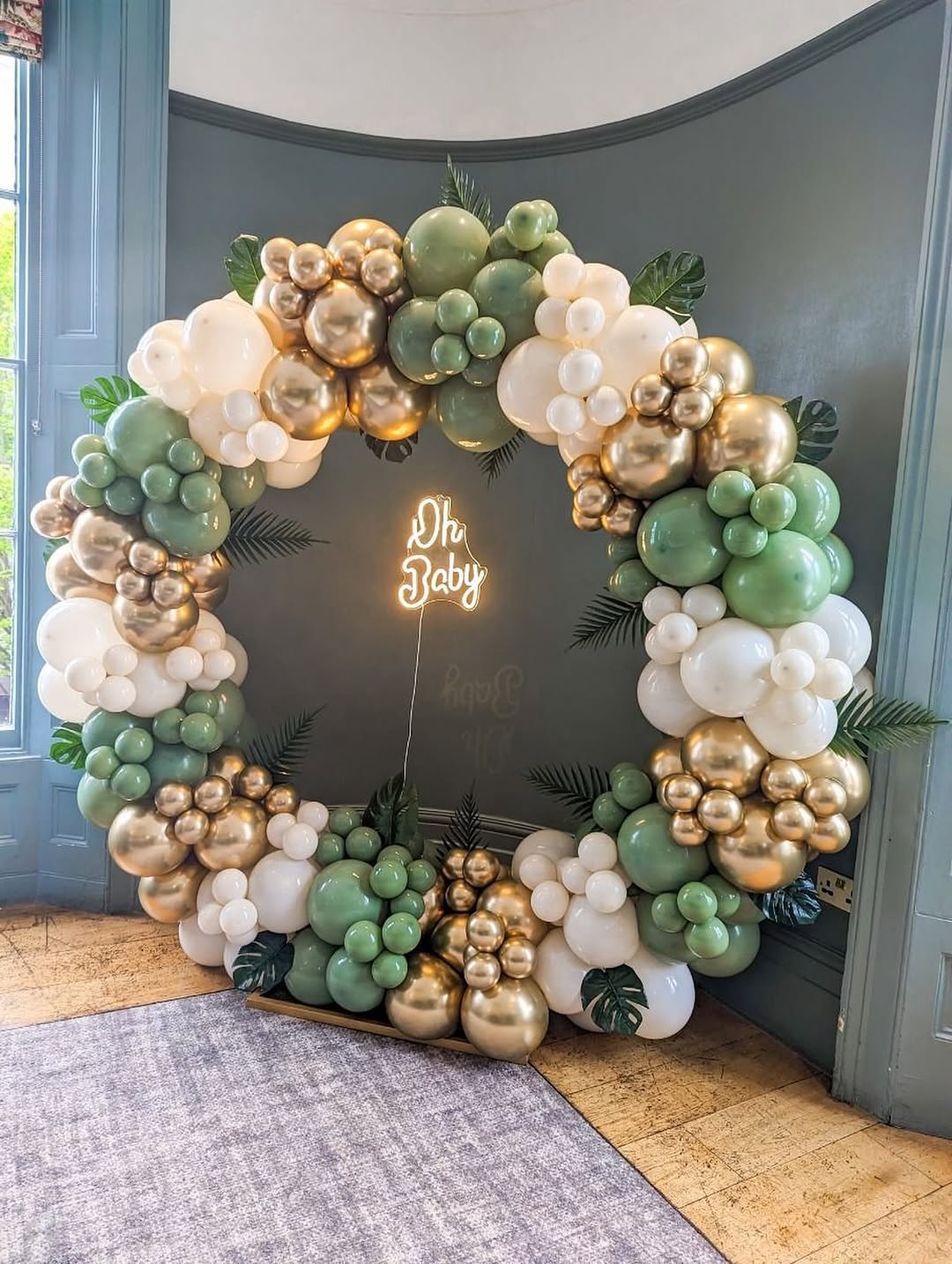 Sage & Gold 'Oh Baby' Balloon Wreath