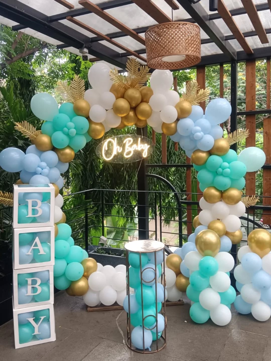 'Oh Baby' Mint, Sky Blue & Gold Garden Arch