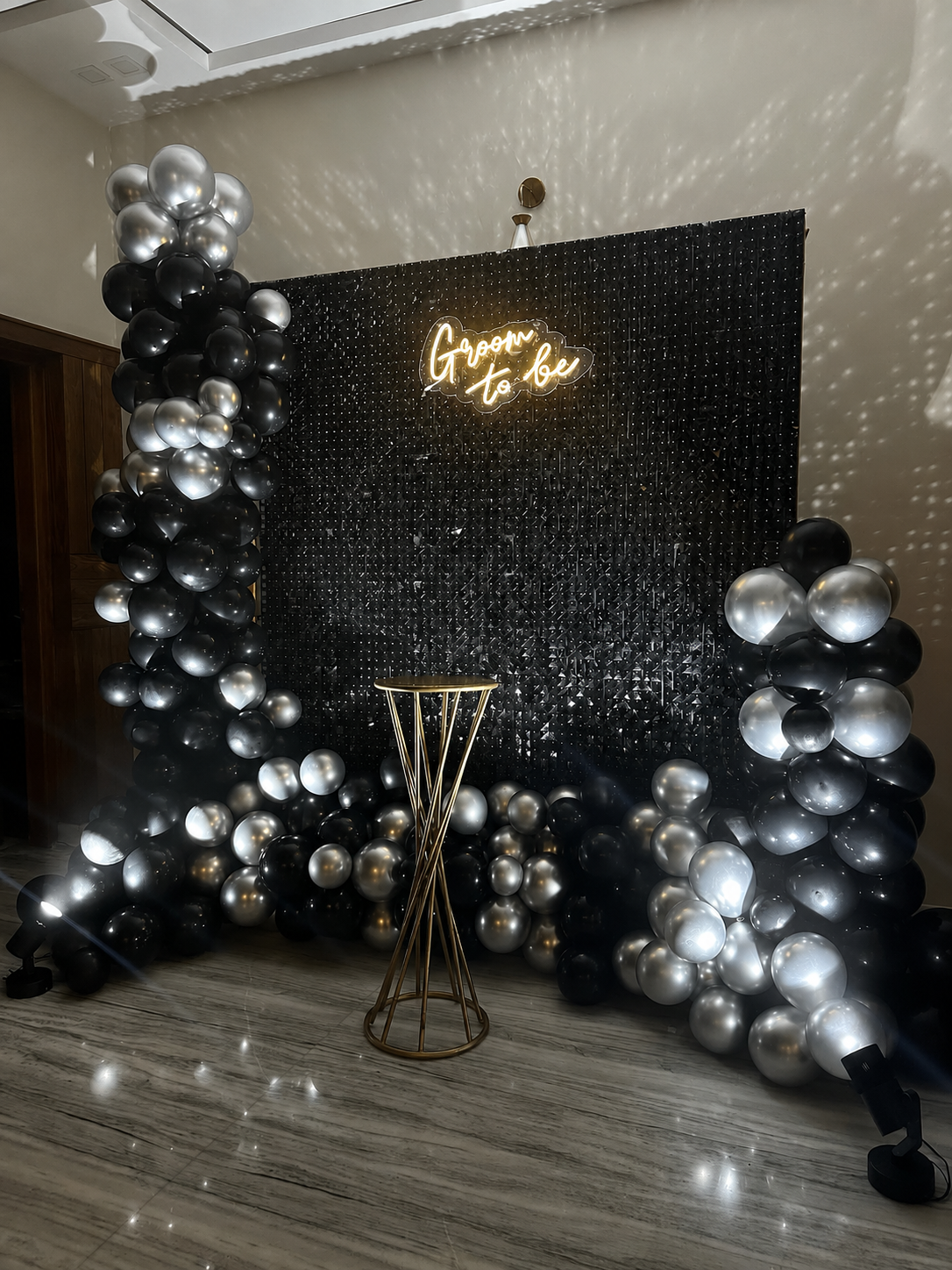 Black & Silver Shimmer 'Groom To Be' Neon Wall