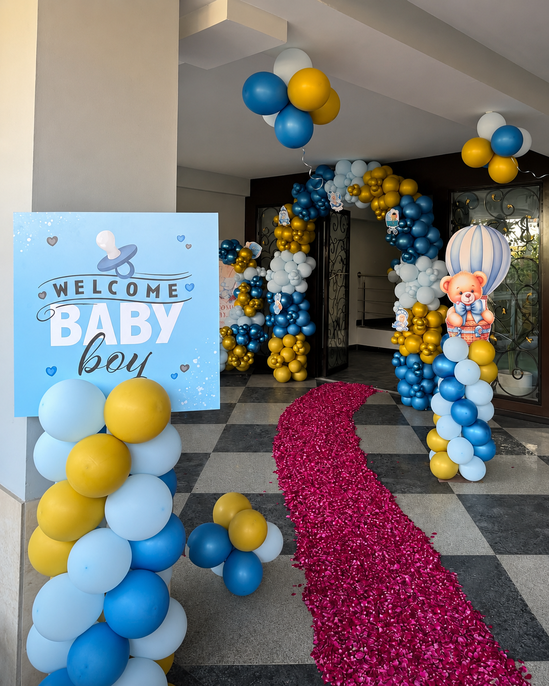 'Welcome Baby Boy' Entrance Arch with Petal Path