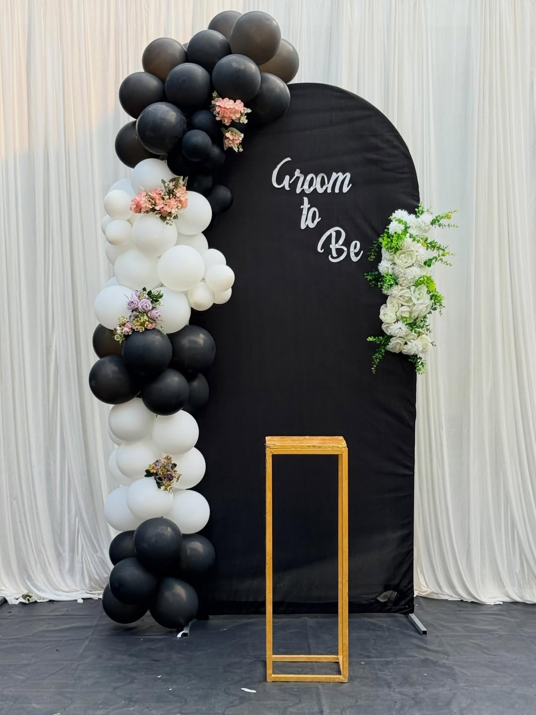 Monochrome Floral 'Groom To Be' Arch