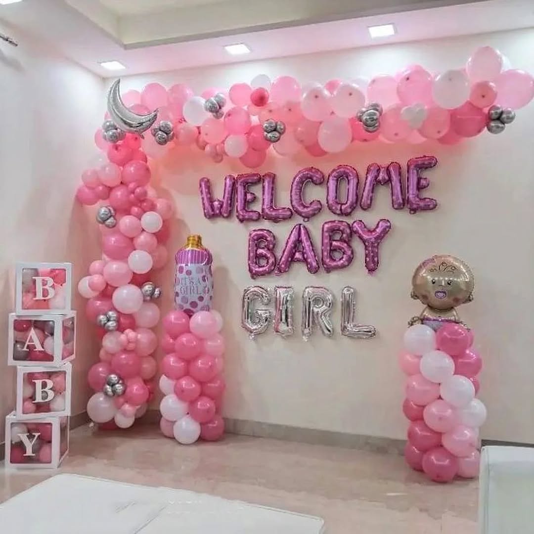 'Welcome Baby Girl' Pink Room Setup with BABY Boxes